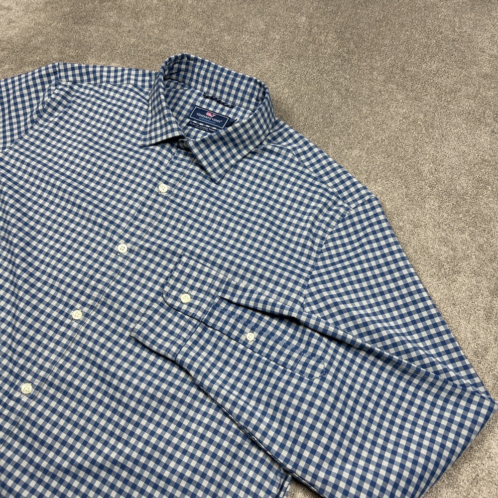 Vineyard Vines Performance Shirt Mens XL Slim Fit Cooper Blue Gray Gingham Check